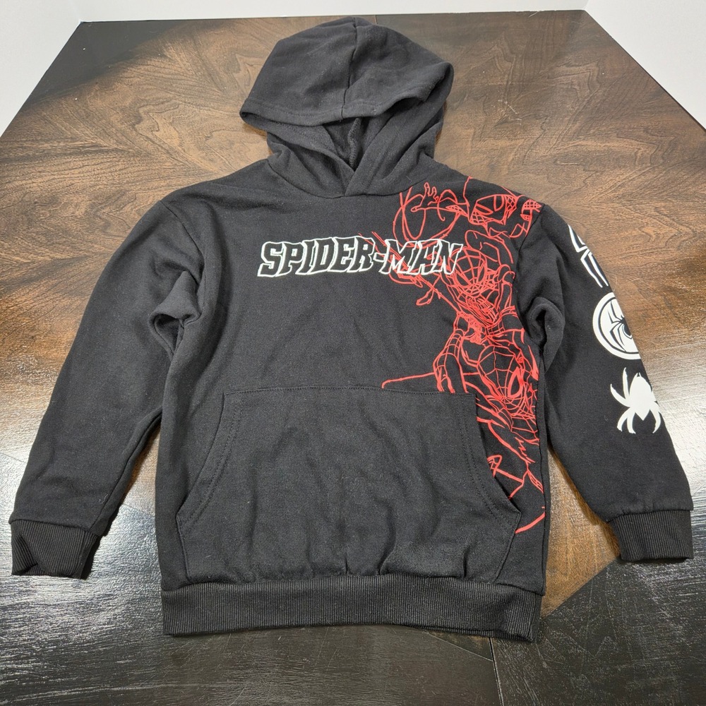 Marvel Black Spider-Man Hoodie Kids Size 6/7 Graphic Print Pullover